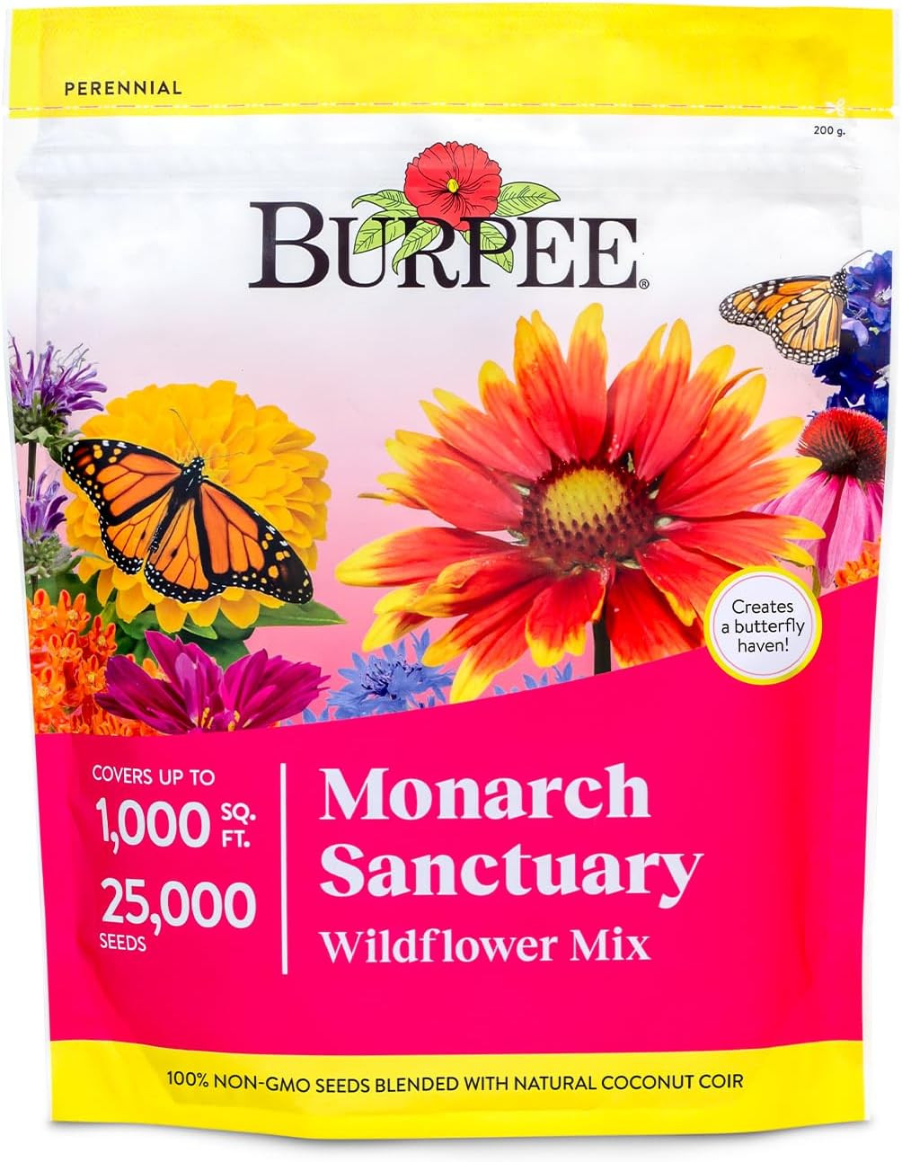 Wildflower Mix Monarch Sanctuary Seeds | 25,000 Non-Gmo Seeds, 3 Types of Butter