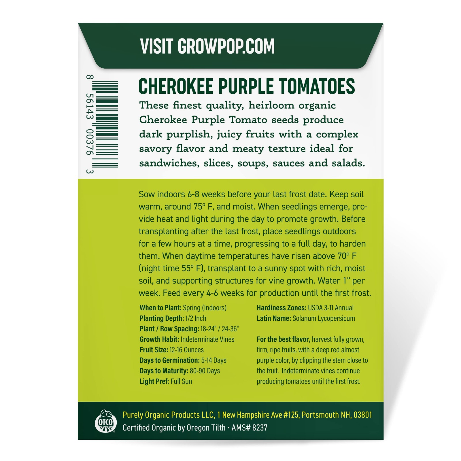 Purely Organic Tomato Seeds Cherokee Purple Approx 75 Seeds Certified Organ…