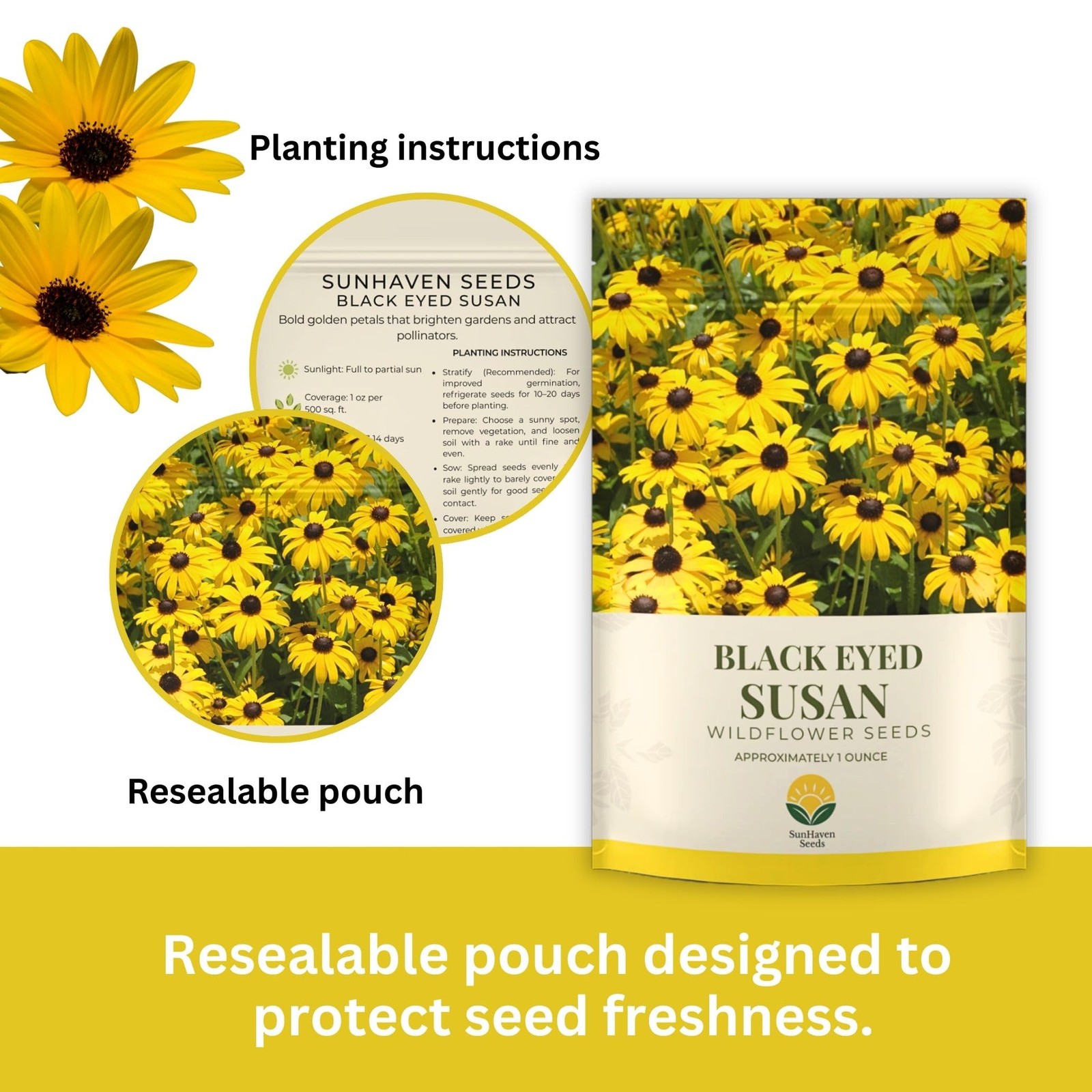 100000 PCS Black Eyed Susan Seeds 1 oz Bulk Premium Non GMO Wildflower