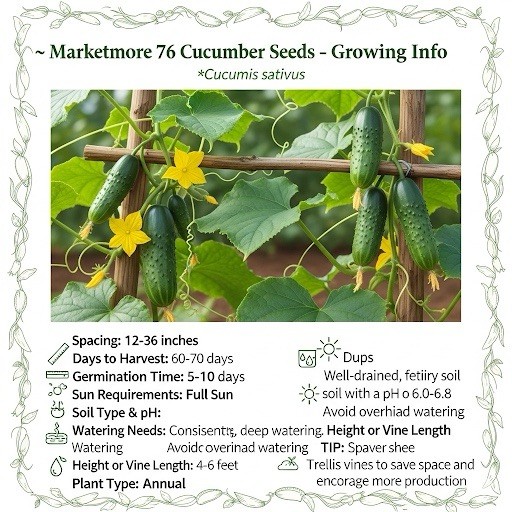 Marketmore 76 Cucumber Seeds, NON-GMO, Variety Sizes Sold, FREE SHIP