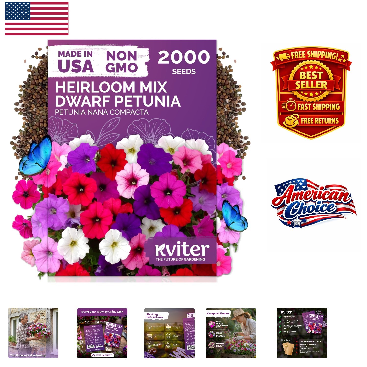 High Germination 2000 Mix of Compact Dwarf Petunia Seeds for Easy Planting