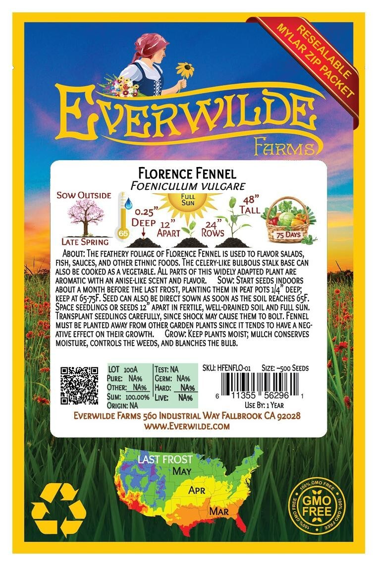 500 Florence Fennel Herb Seeds – Everwilde Farms Mylar Seed Packet