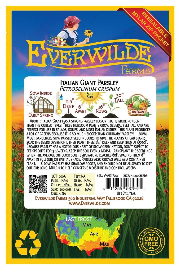 1000 Italian Giant Parsley Seeds – Everwilde Farms Mylar Seed Packet