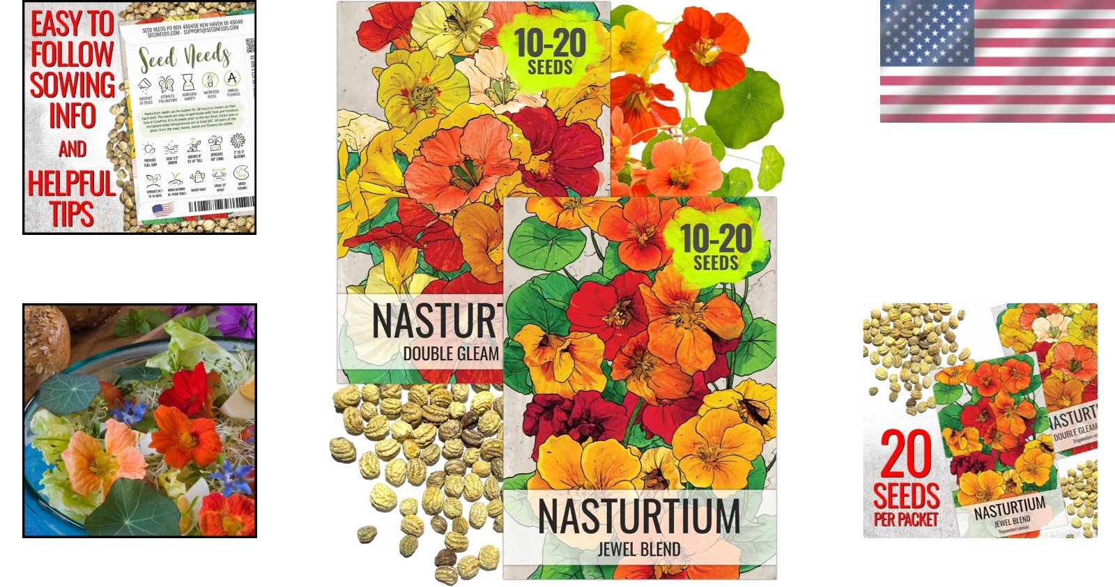 Nasturtium Seeds – Attract Pollinators with Edible Jewel Blend & Double Gleam