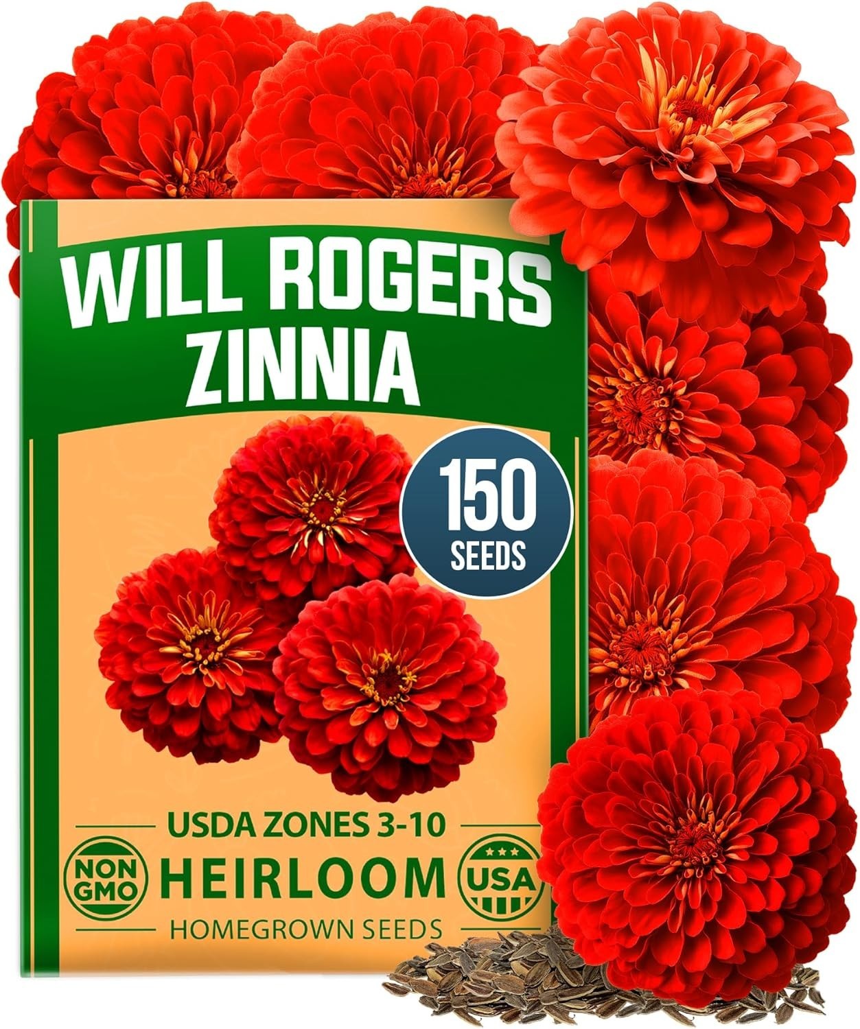 150 Count Will Rogers Zinnia Seeds – High Germination & Low Maintenance Blooms