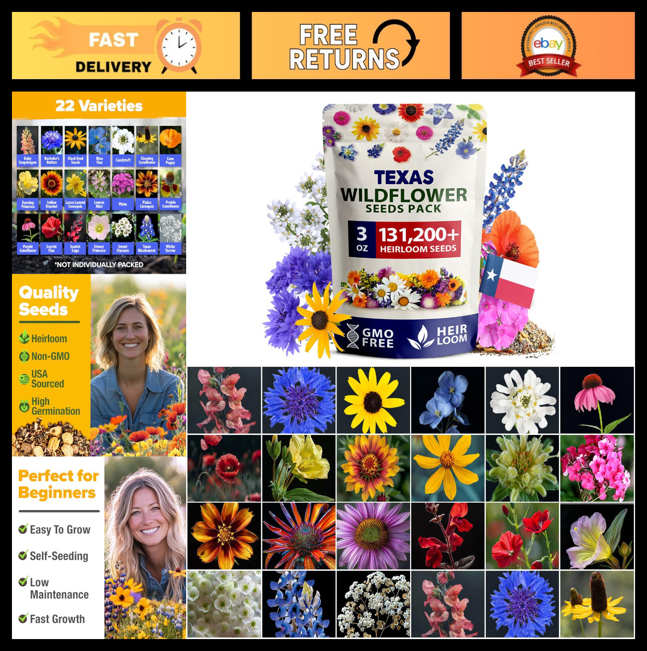 Premium Wildflower Seeds – 131,200+ Bulk Perennial Flower Seeds for Garden – Att