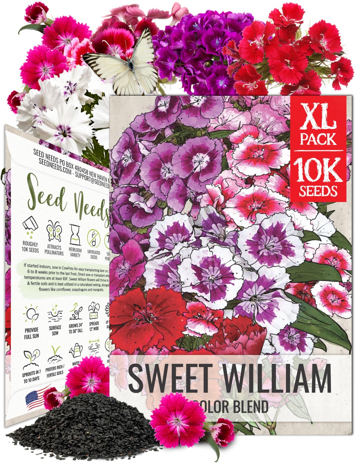Sweet William Seeds Dianthus Planting Wildflower Garden Attracts Bees Butterflie