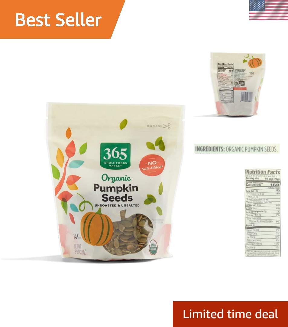 Pure Flavor Organic Pumpkin Seeds, 8 Ounce – Perfect for Baking & Snacking