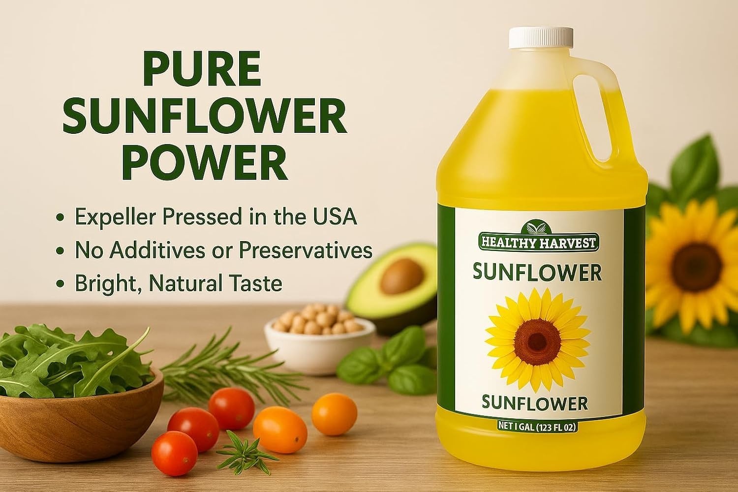 Healthy Cooking Oil – Non-GMO Sunflower Oil with Omega-3 & Vitamin E – 1 Gallon