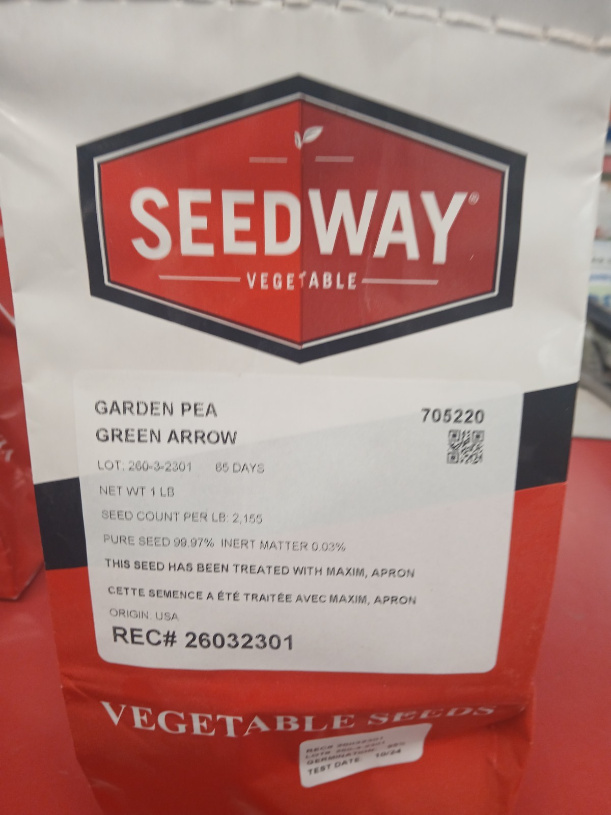 SEEDWAY GARDEN PEA ( GREEN ARROW ) 1LB BAG TESTED NO. 2024 FOR 2025 FALL PLANTIN