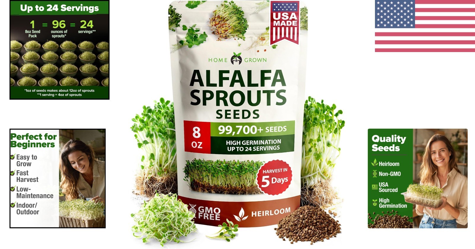 Nutrient-Packed Alfalfa Seeds – 8 oz Non-GMO Microgreens for Indoor Garden Bliss