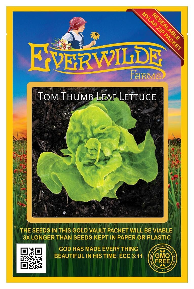 1000 Tom Thumb Leaf Lettuce Seeds – Everwilde Farms Mylar Seed Packet