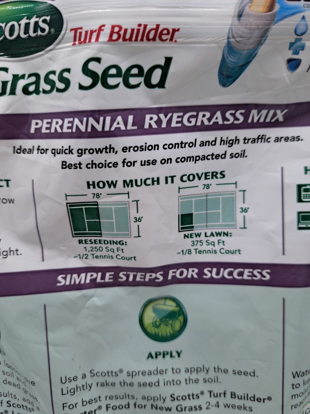 Scotts Turf Builder Grass Seed Perennial Ryegrass Mix 3 lb Watersmart Plus