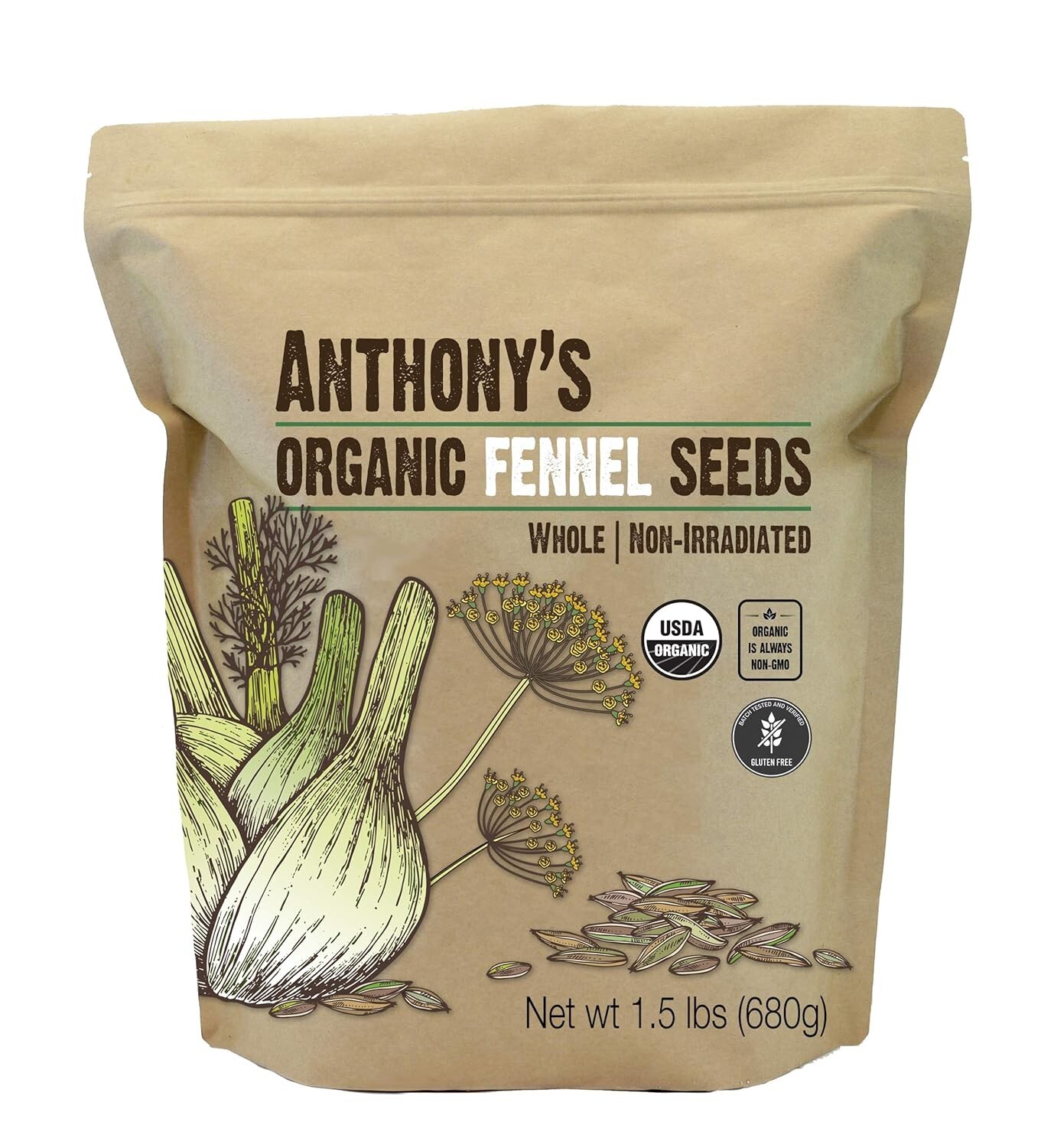 Organic Fennel Seeds, 1.5 lb – Non-GMO, Gluten-Free, High-Quality Spice