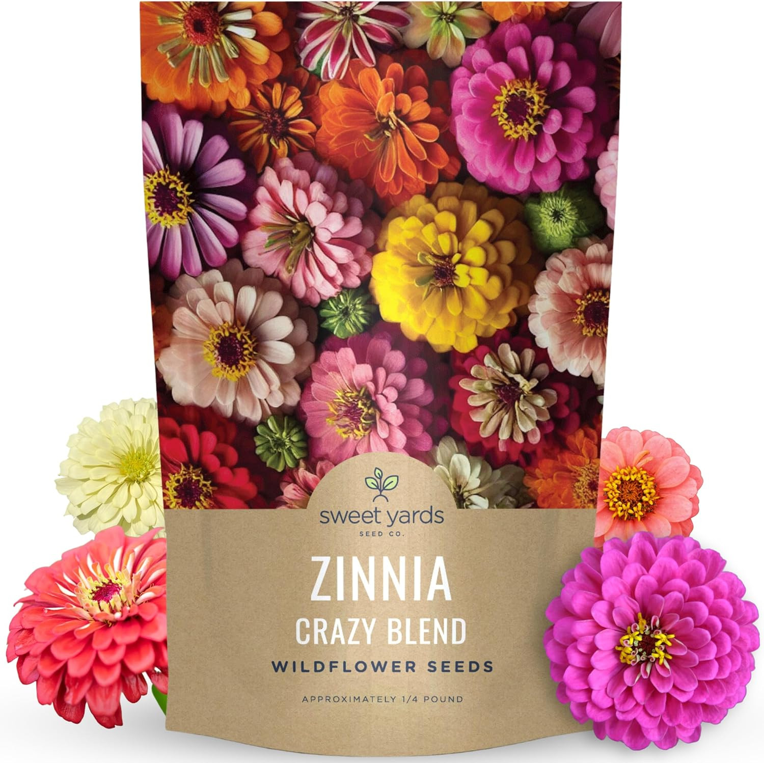 Zinnia Crazy Blend – Bulk 1/4 Pound Pouch – 15,000 Flower Seeds for Planting – Z