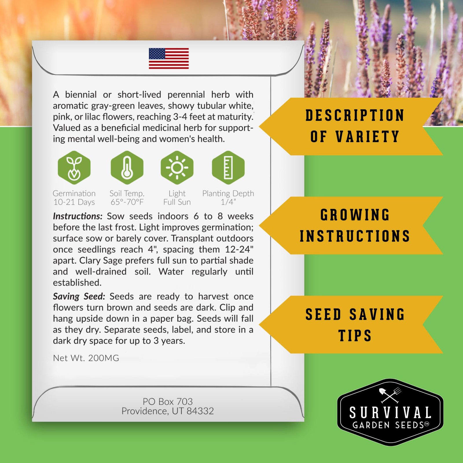 Clary Sage Seeds for Planting Medicinal Herb for Aromatherapy & Pollinators,…