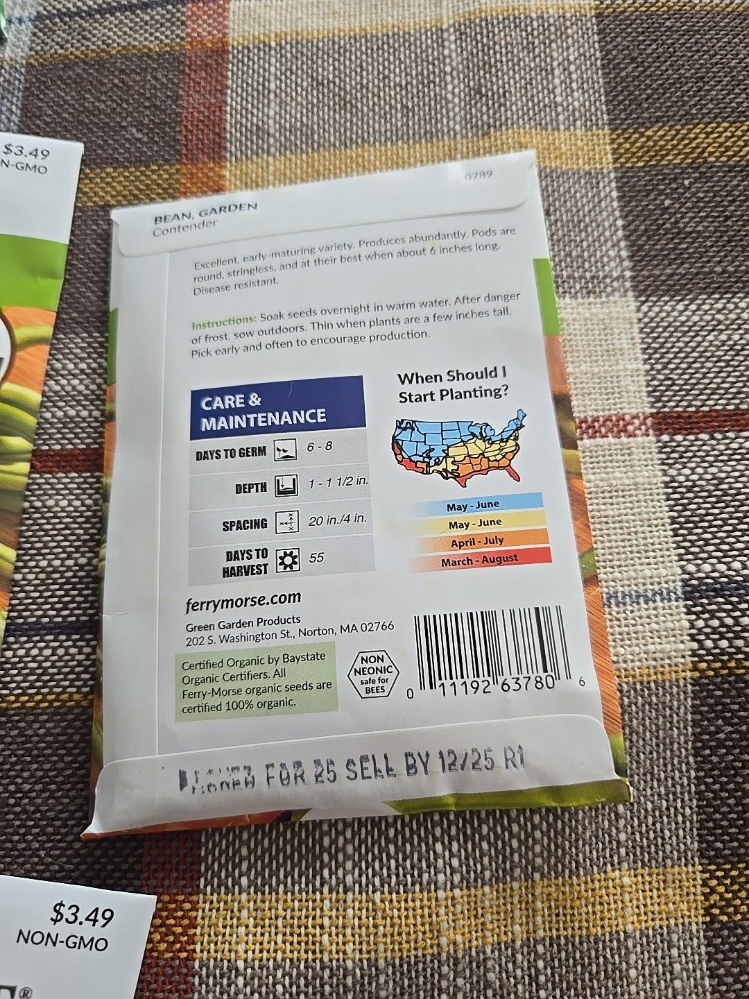Ferry-Morse 2025 Seed Bean Garden Contender Organic 8G