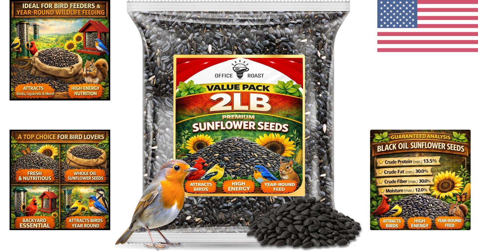 100% Natural 2 LB Black Sunflower Seeds – Attract More Birds to Your Feeder