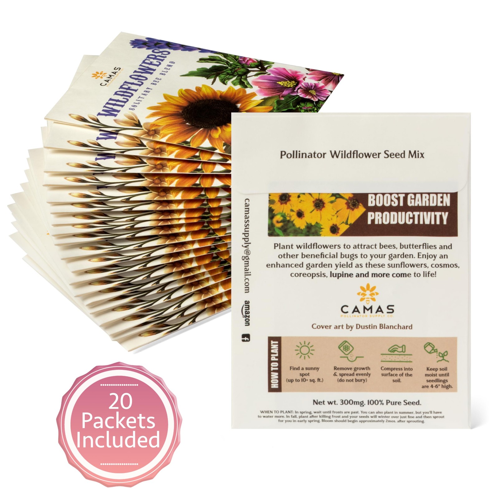 Wildflower Seed Packets 20 Bee Butterfly Hummingbird Garden Annual Mix