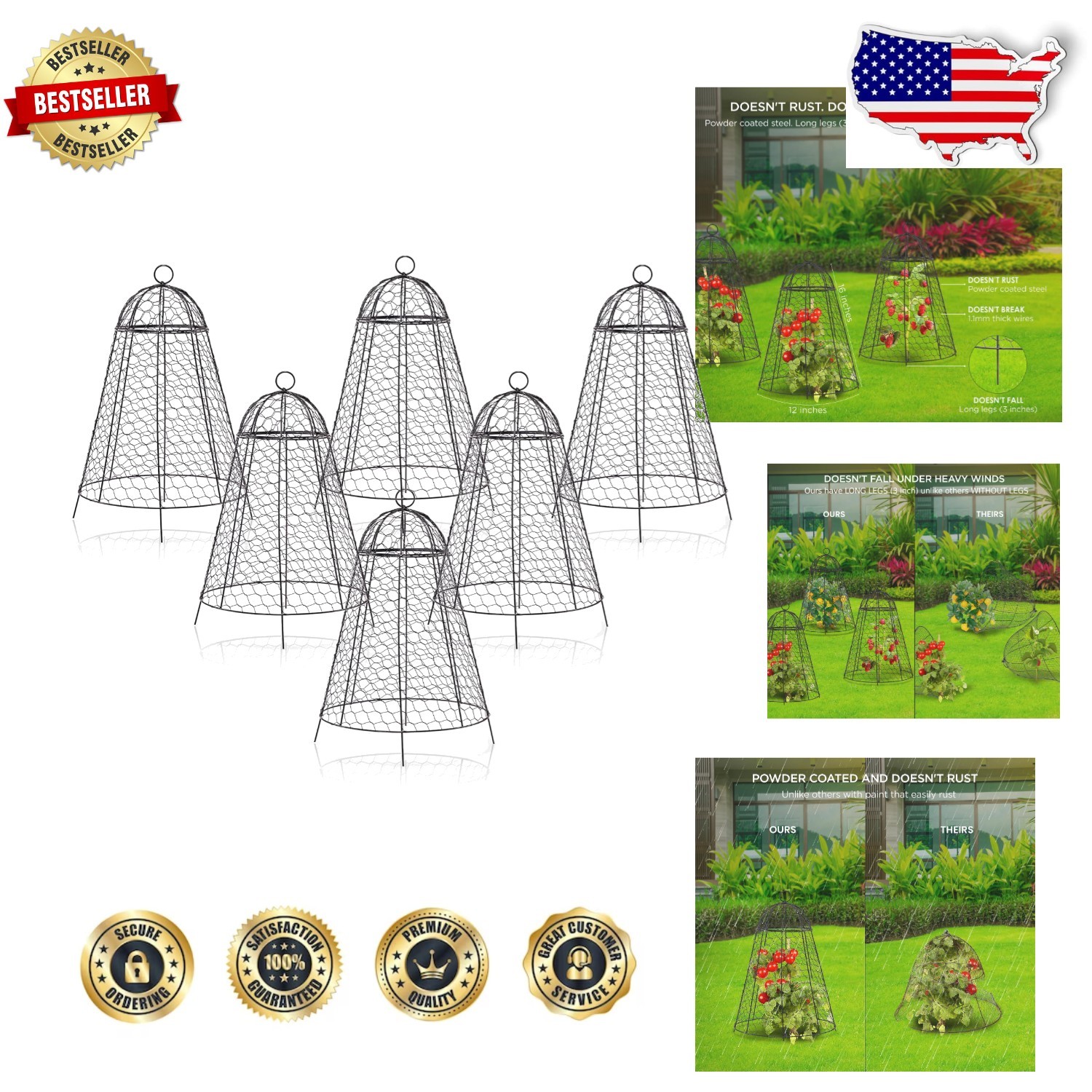 Extra Large Garden Cloches 6pk 20″ Tall Rustproof Steel Plant Cages