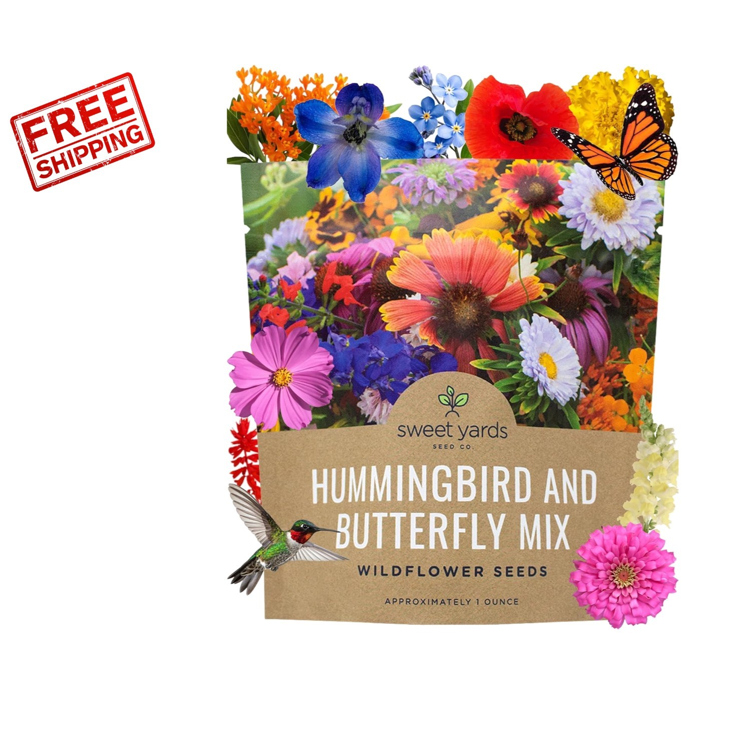 Wildflower Seeds Mix – 7,500+ Heirloom Seeds for Butterfly & Hummingbird Gardens