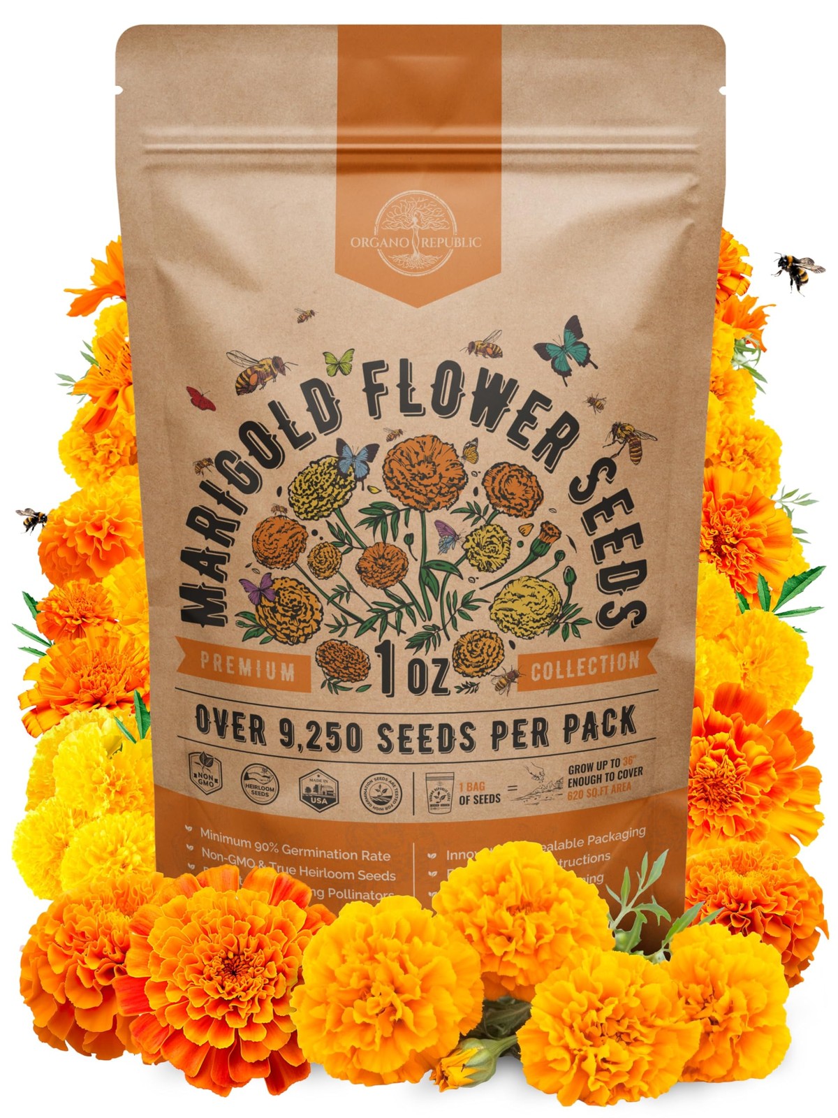 Marigold Seeds Pack 1 oz – Over 9,250 1oz, Pink, Yellow, Purple, Green