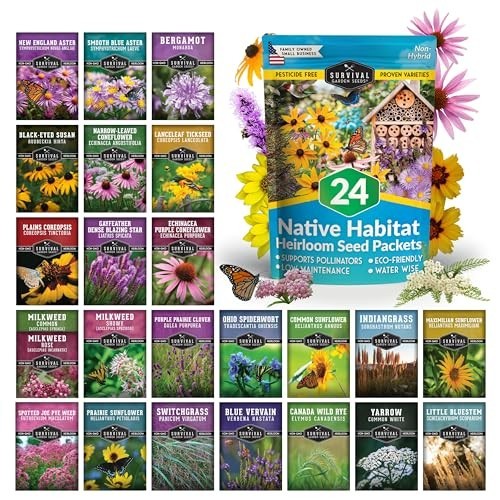 Wildflower Seeds Variety Pack – 24 Non-GMO Perennial & Annual Flowers for Pollin