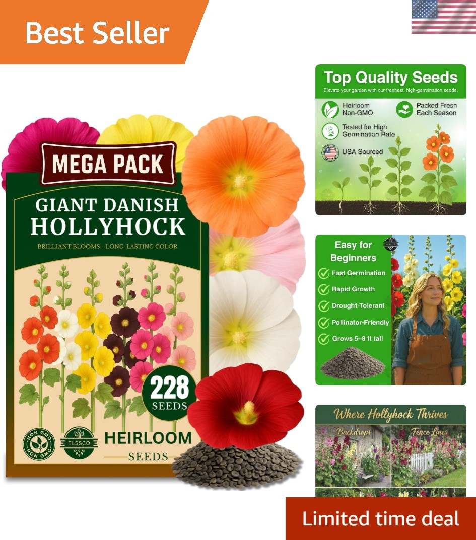 Carnival Mix Hollyhock Seeds – 225+ Giant Perennial Flower Seeds for Your Garden
