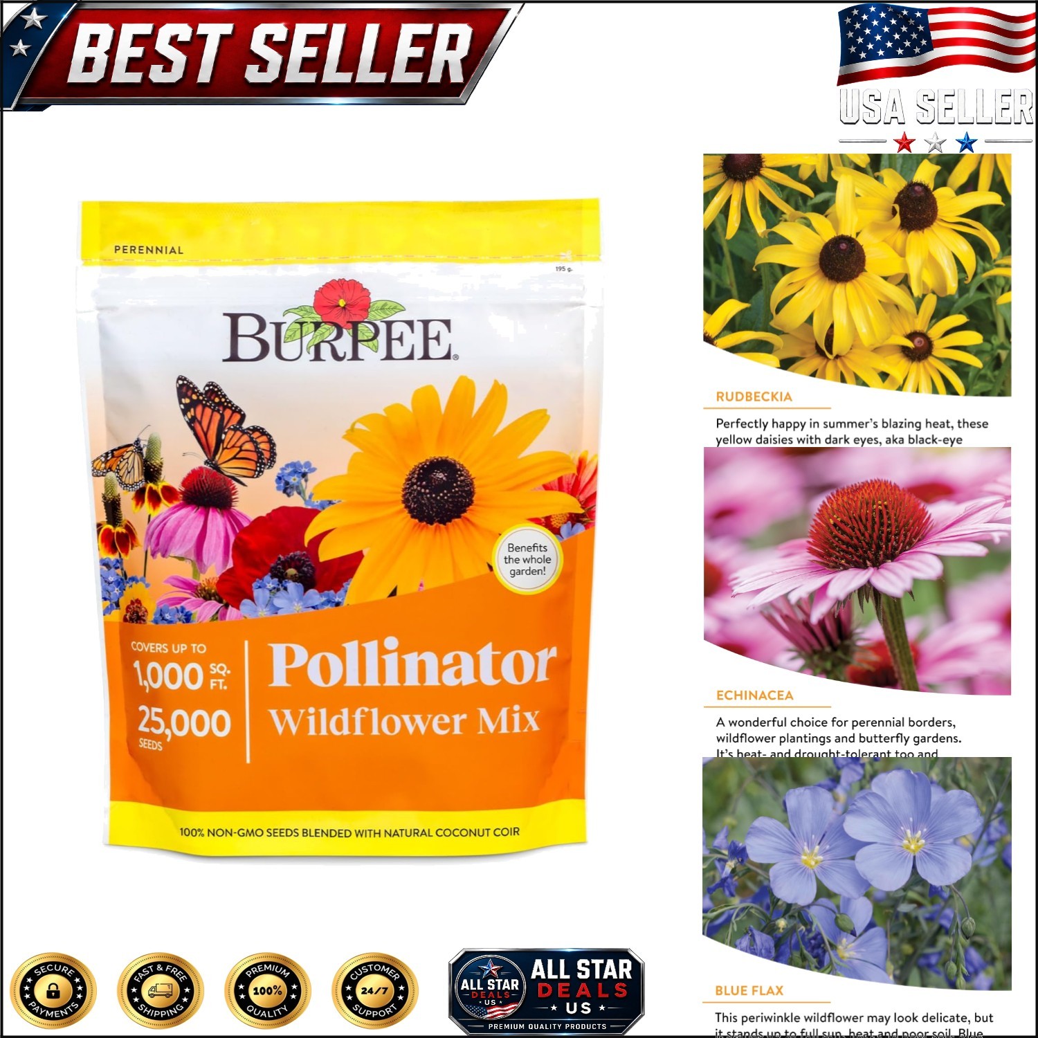 25,000 Non-GMO Flower Seeds – Attract Bees & Butterflies All Season