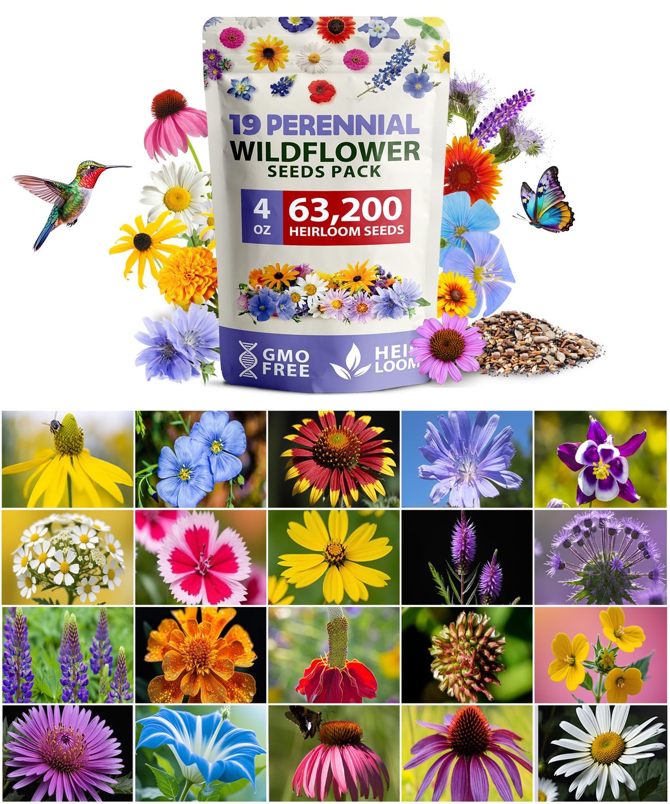 Wildflower Seeds Bulk Mix | 63,200+ Non-GMO Perennial Flower for Outdoor Plan…