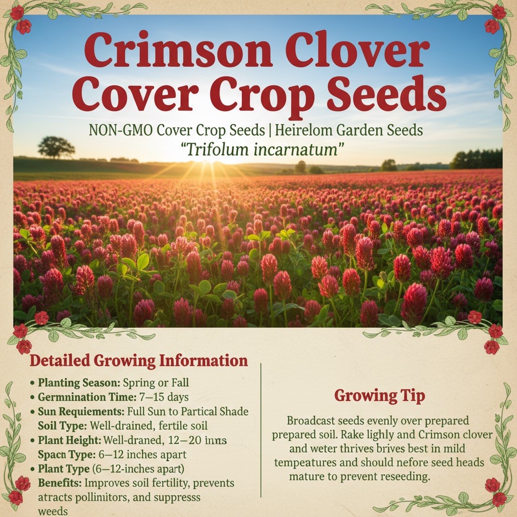 Crimson Clover Cover Crop Seeds | NON-GMO Cover Crop Seeds Heirloom Garden Seeds