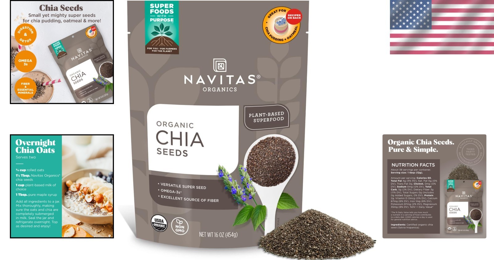 USDA Organic Chia Seeds – 16oz Superfood for Smoothies, Puddings & Baking