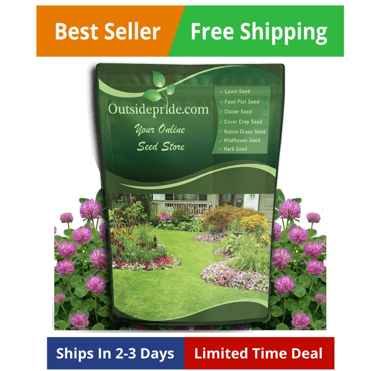 Perennial Red Clover Seeds – 2 lbs. Self-Seeding, Nitrocoated, Inoculated Clo…