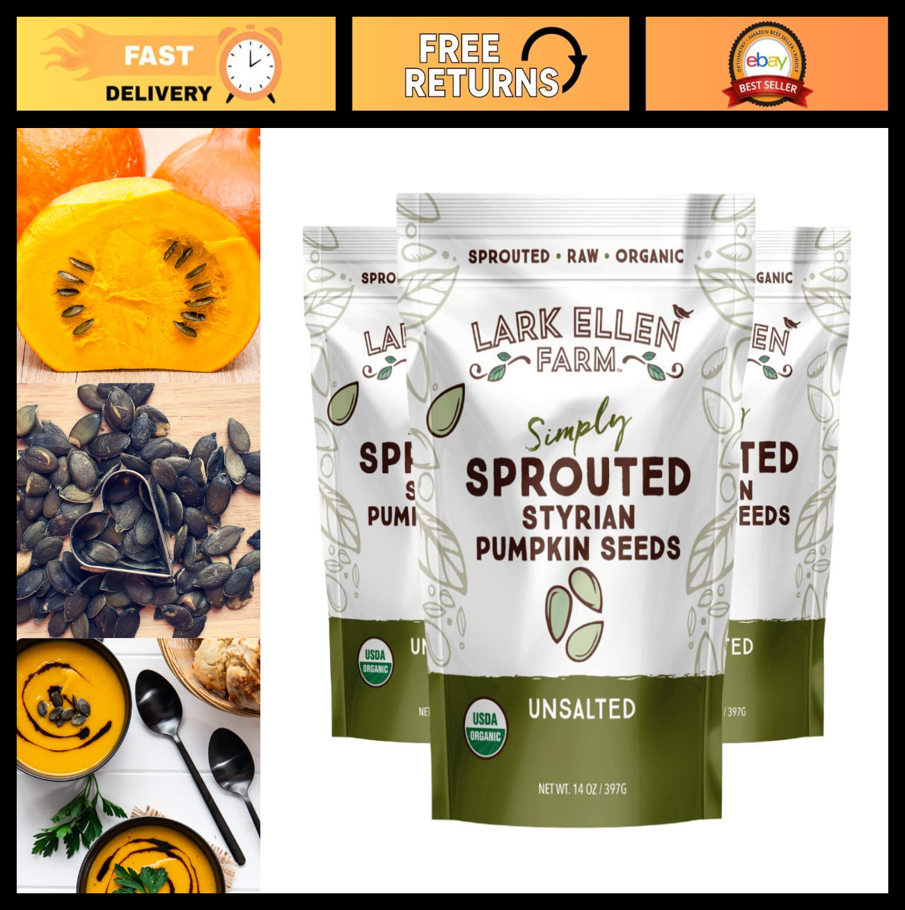 Organic Sprouted Pumpkin Seeds – Unsalted Pepitas, Vegan, Non-GMO, Gluten-Free,