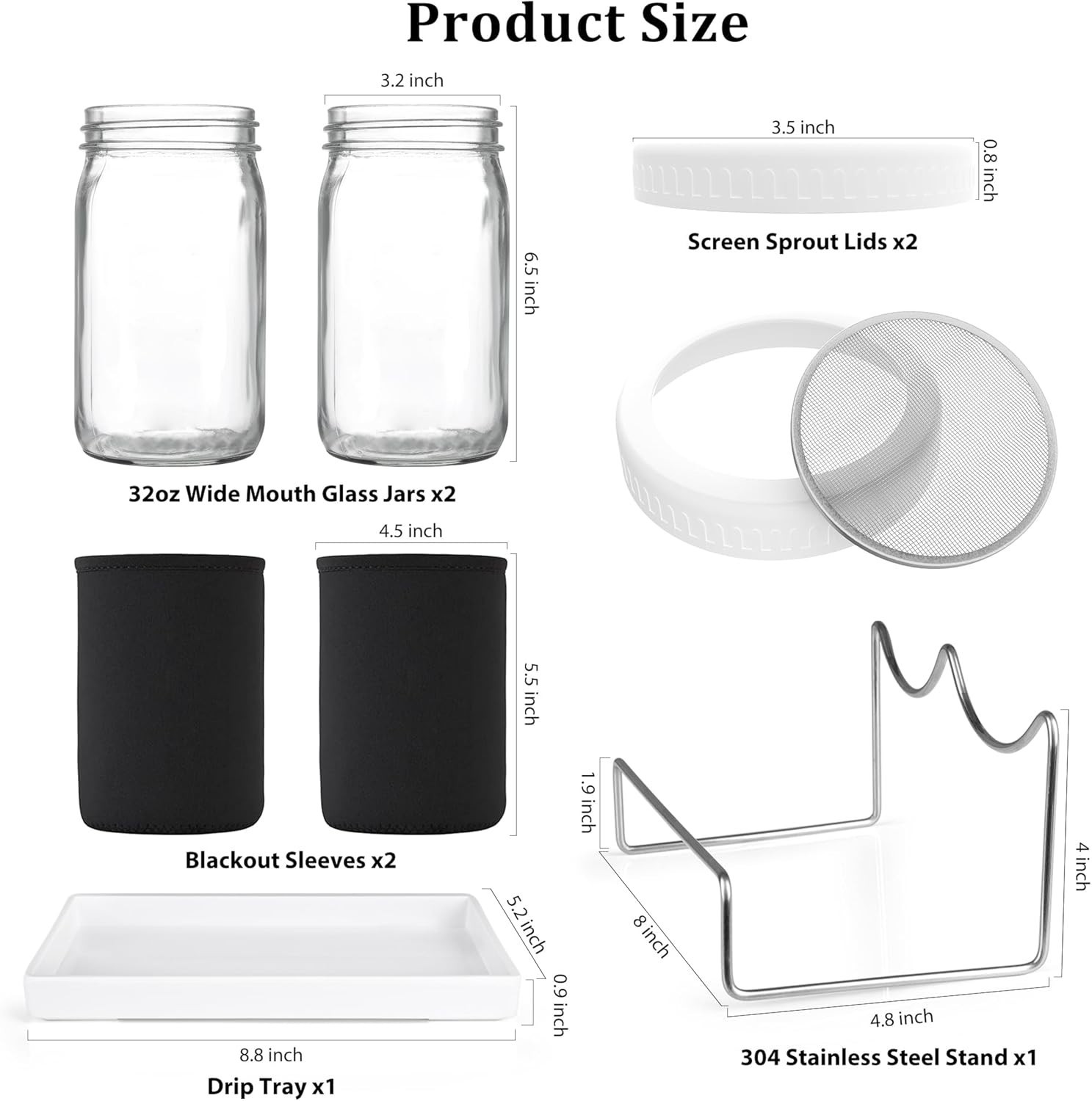 Home Sprouting Kit: 2 Wide-Mouth 32 oz Jars with Stainless Steel Sprouter Lids