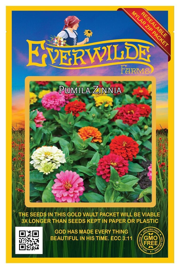 200 Pumila Mixed Zinnia Wildflower Seeds – Everwilde Farms Mylar Seed Packet