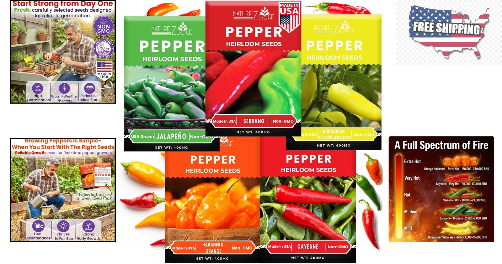 Bold Flavors Await: Heirloom Hot Pepper Seeds Variety Pack – 50 Seeds Total