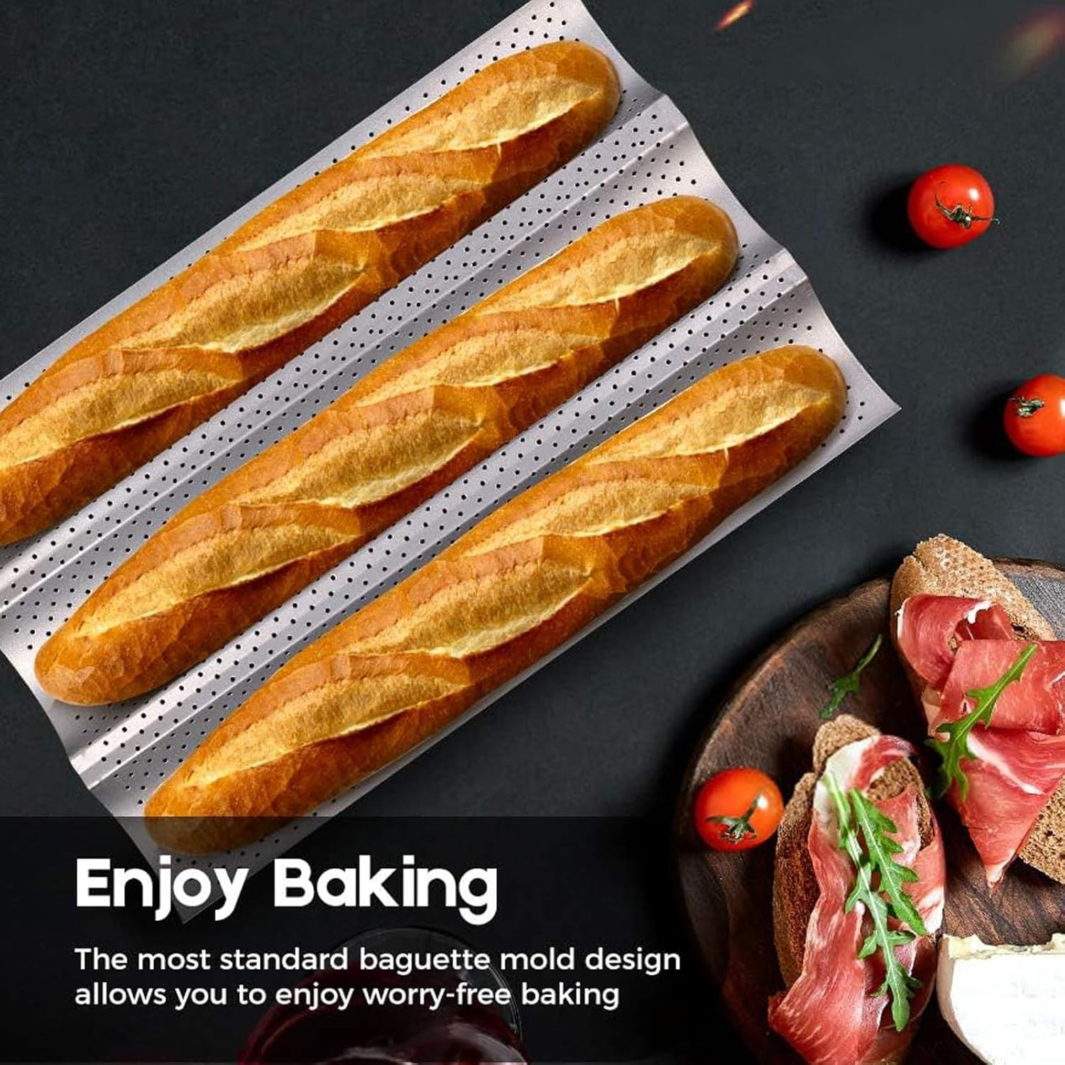 French Baguette Pans for Baking 15”X9.6” Nonstick Carbon Steel 3 Loaf Perforated