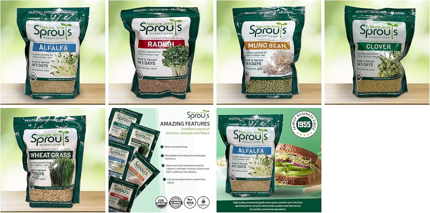 Nature Jims Sprouts Wheatgrass Seeds – 100% Organic Wheat Grass Seed for Sprouti