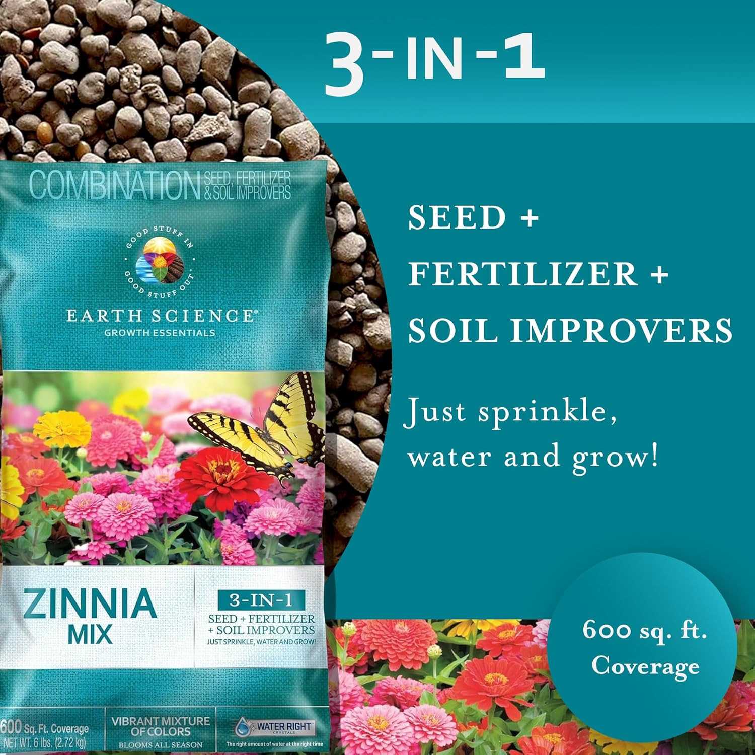 Zinnia Wildflower Mix for 2026—6Lb – 3-In-1 Seeds Plant Food & Soil Conditioner
