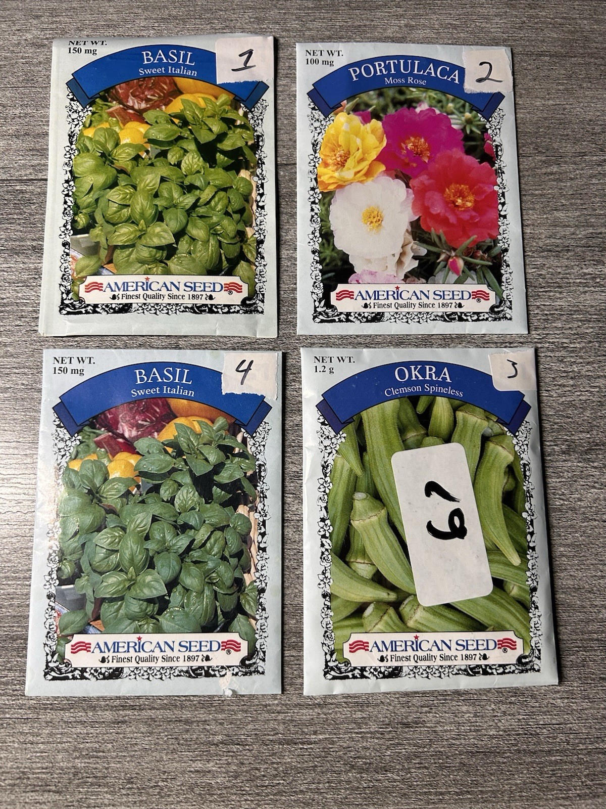 10 Packs Of Seeds Basil, Moss rose, Clarkes Blue, Clemson, Beet, Mammoth, Radish