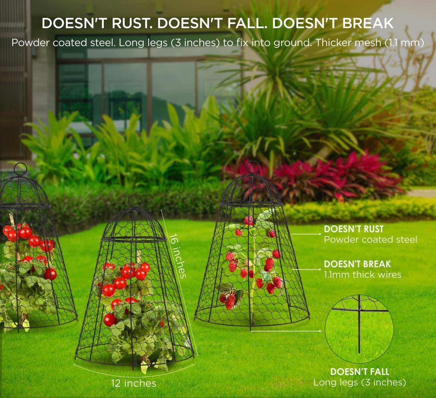 Extra Large Garden Cloches, Rustproof Plant Protectors, Set of 6, 12” x 20”