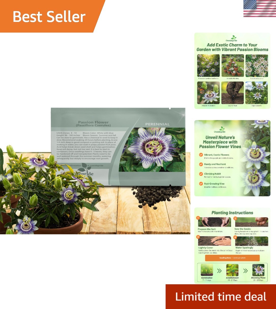 50 Pack Passion Flower Seeds – Ornamental & Edible Blooms for Every Garden