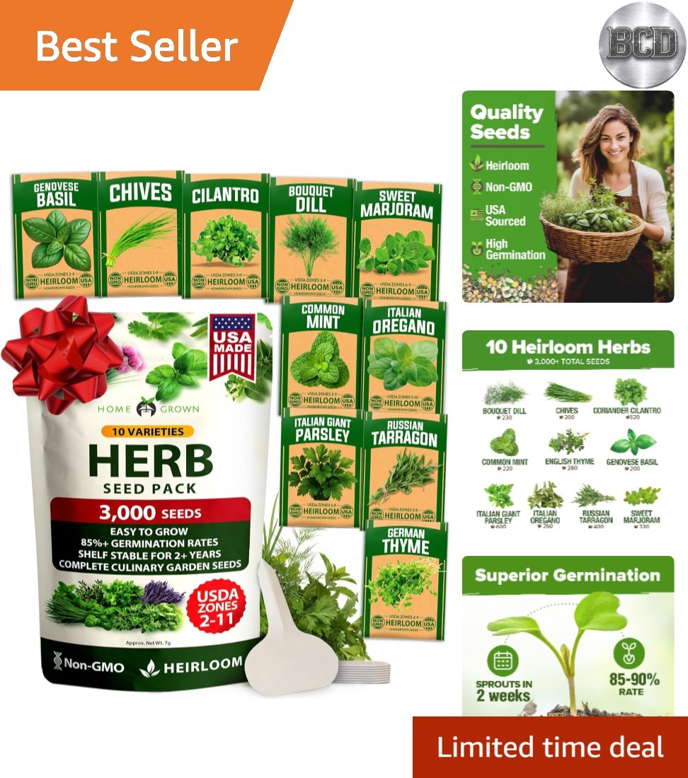 10 Herb Seeds Extra Large Pack | Grow Fragrant Culinary Herbs Indoors & Outdoors