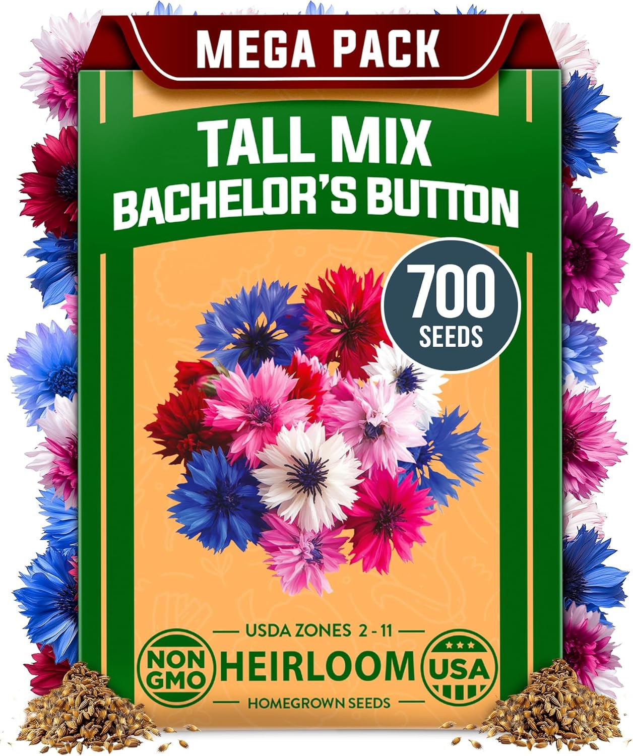 Bachelor Button Flower Tall Mix 700+ Cornflower Heirloom for Planting – Quick