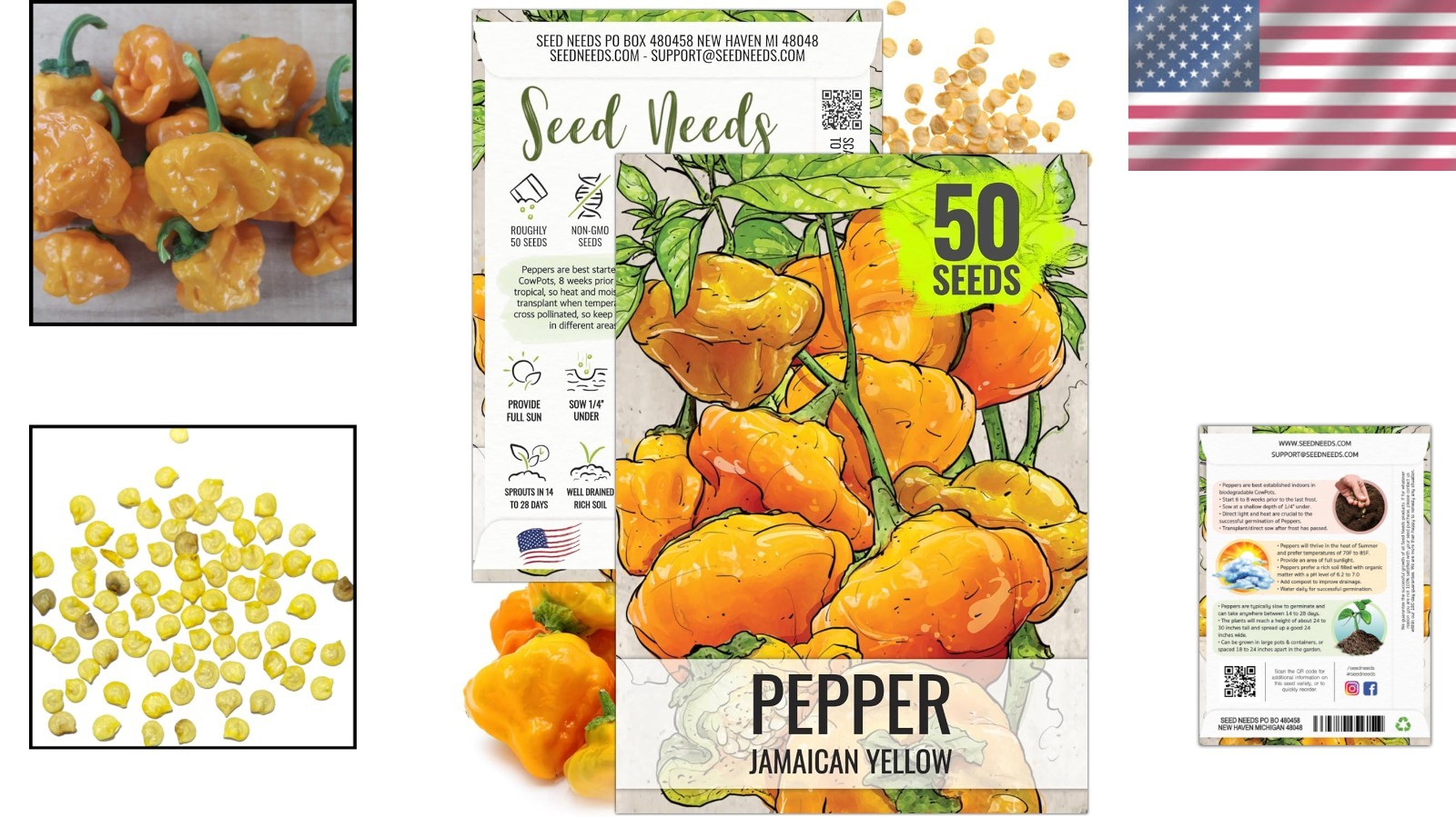 Fresh Heirloom Jamaican Yellow Pepper Seeds – Plant Non-GMO Hot Peppers – 1 Pack