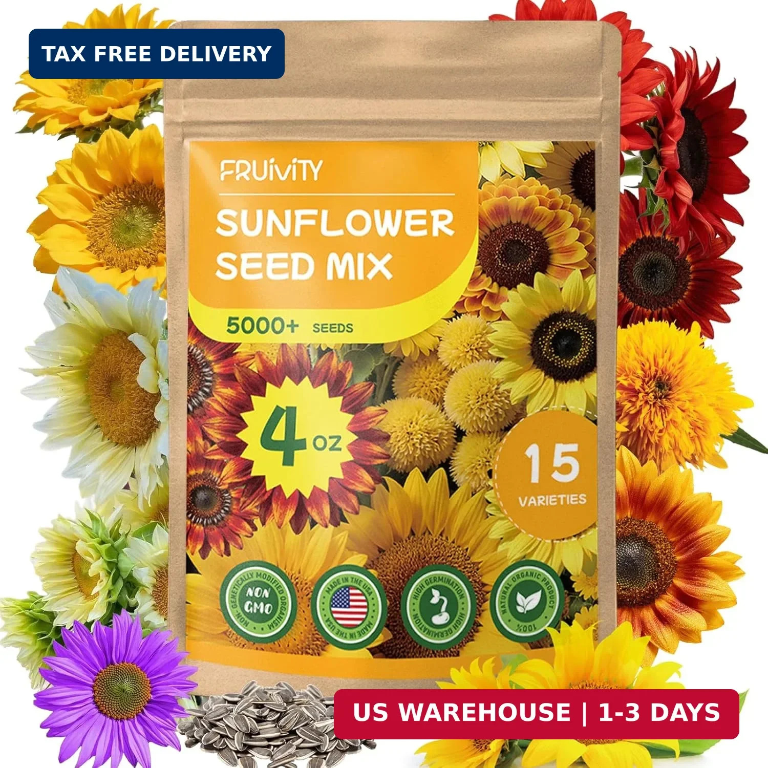 15+ Varieties 5000+ Sunflower Seeds for Planting, 4 Oz Heirloom Non-GMO Sunflowe