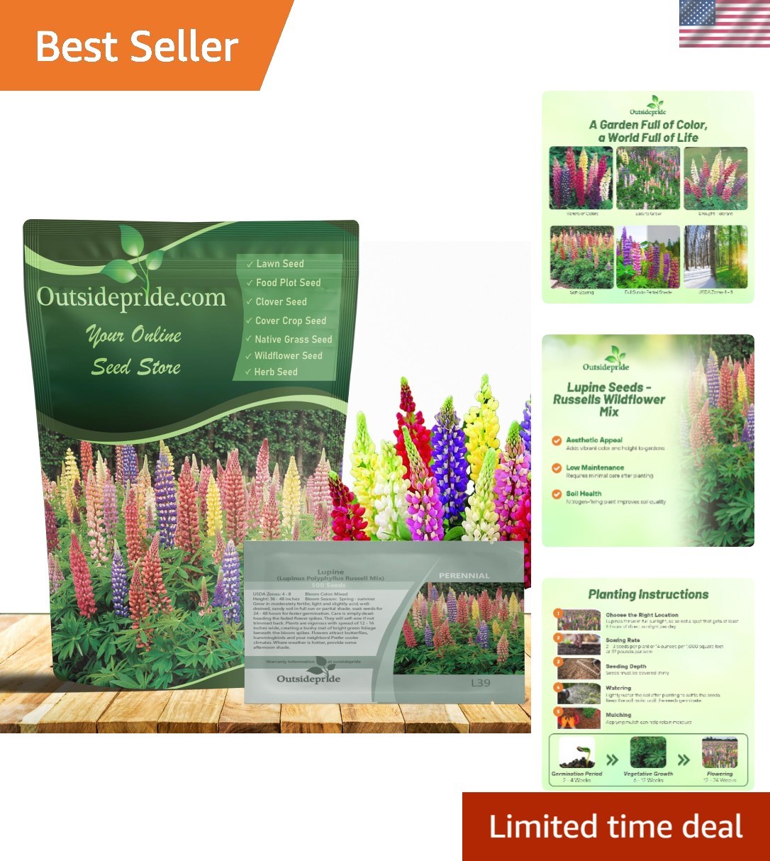Perennial Wildflower Seeds – 1 Lb. Mixed Russell Lupines for Fall Planting