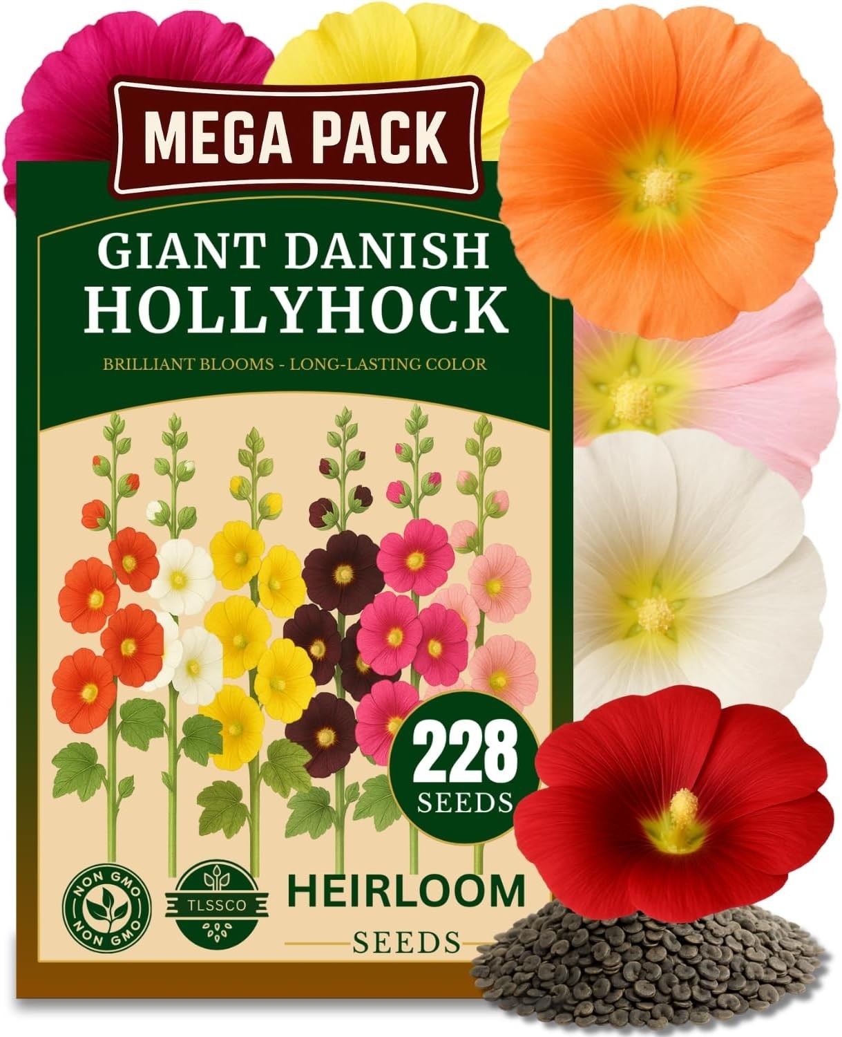 Non-GMO Giant Hollyhock Seeds – 225+ Heirloom Carnival Mix for Beautiful Gardens