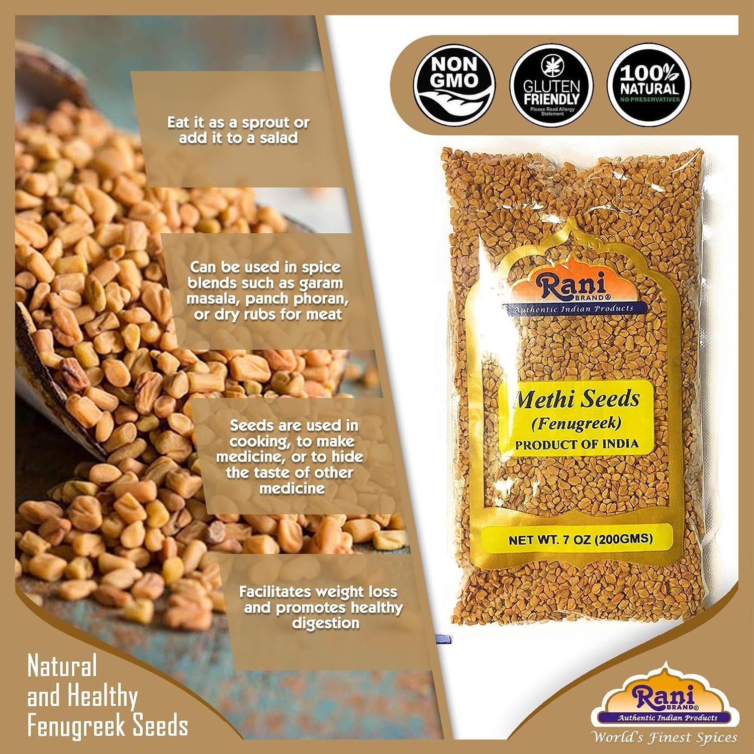 Organic Fenugreek Methi Seeds Whole 7oz | Non-GMO, Gluten Friendly & Authentic